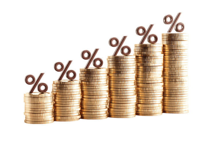 Stacks of coins representing increasing interest rates.