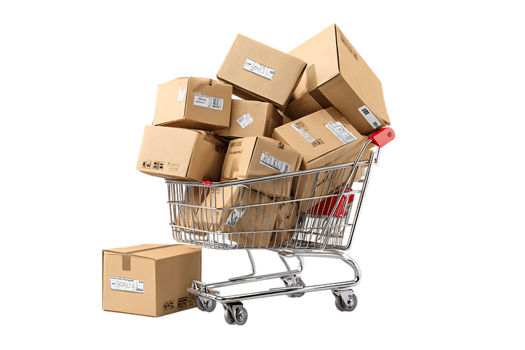 Shopping cart overflowing with cardboard boxes496.