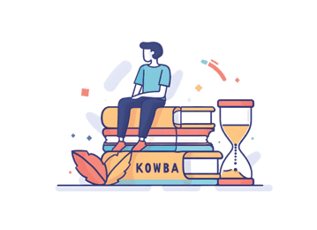 Student studying with books and hourglass illustration