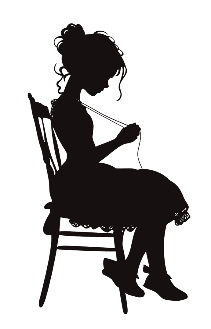 Dark silhouette of a girl sitting and knitting748.