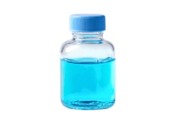 Blue liquid in a clear bottle with a blue cap