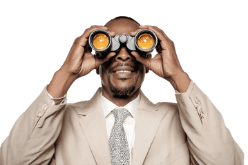 Businessman looking through binoculars, searching for opportunities379.