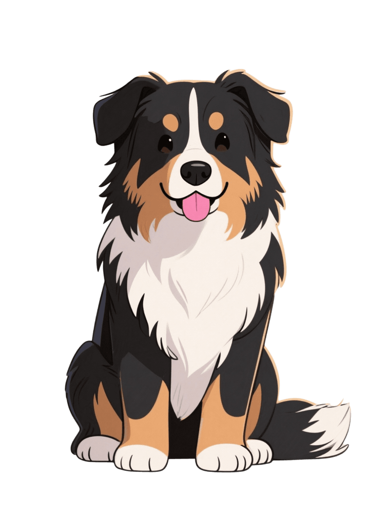 Cartoon dog sitting with tongue out and happy expression