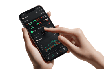 Hands using a smartphone app for stock market trading and investment.