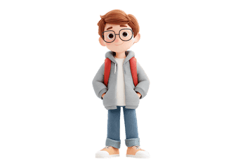 3d cartoon student with glasses and backpack
