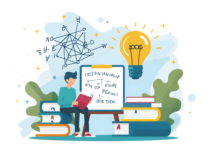 Student reading with lightbulb and mind map concept