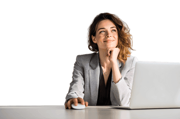 Businesswoman thinking at her desk with laptop