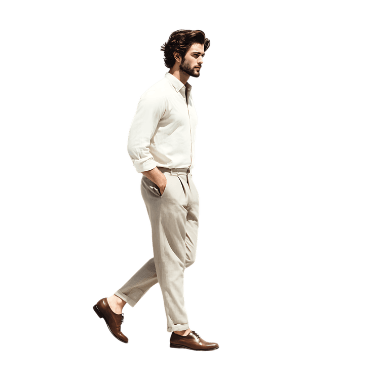 Stylish man walking with confidence. Fashion, lifestyle, and movement.