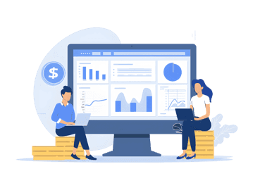 Business people analyzing financial data on a computer monitor