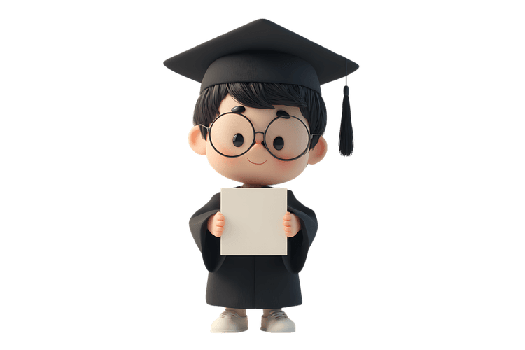 Cute cartoon graduate holding a blank sign