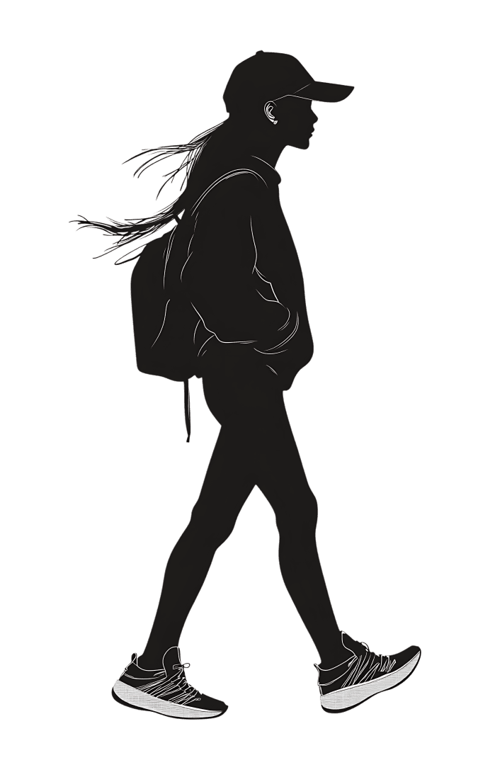 Stylish person walking, minimalist silhouette illustration