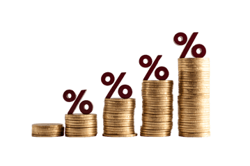 Growing stacks of coins with percentage signs.