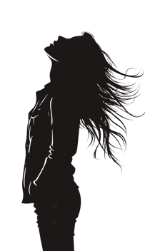Elegant silhouette, windblown hair, freedom, grace