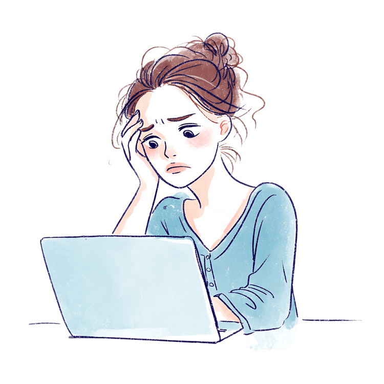 Woman experiencing stress and frustration while working on her laptop.