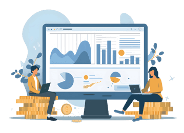 Business people analyzing financial data on computer screen340