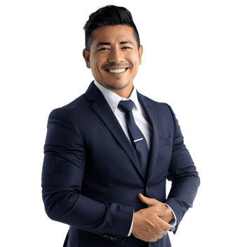 Smiling businessman in navy suit and tie