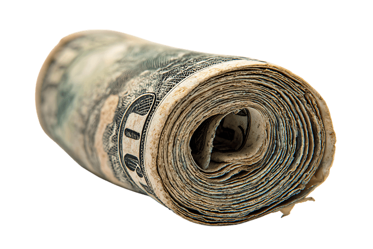 Roll of US dollar bills, close up view.