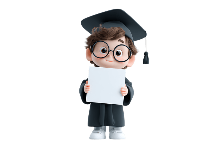 Cute cartoon graduate holding a blank sign.