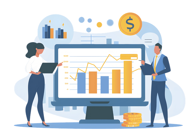 Business people analyzing financial data on computer screen
