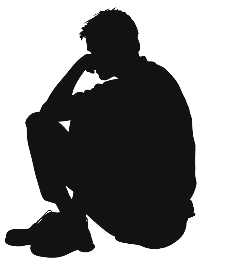 Solitary figure, contemplation, reflection, sadness.