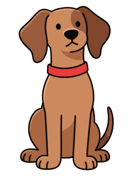 Cartoon dog with brown fur and red collar sitting