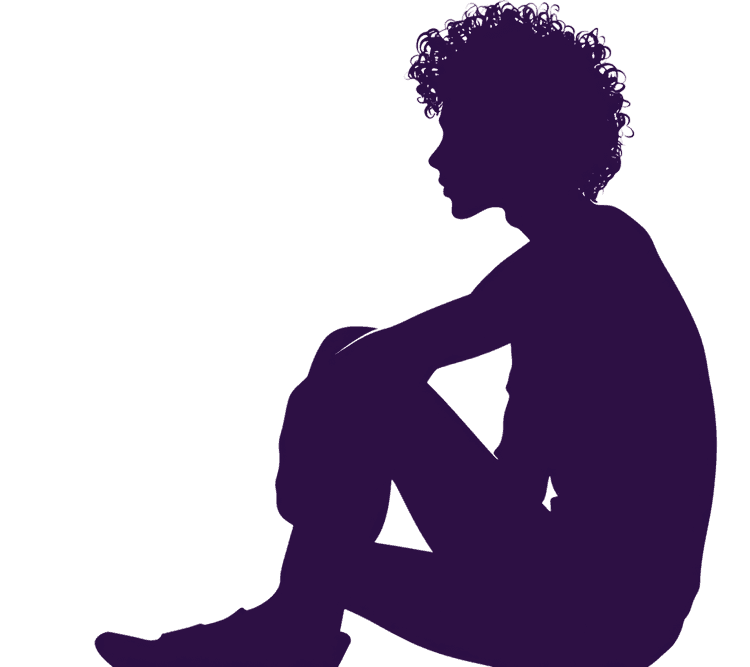 Purple silhouette of a person sitting alone.