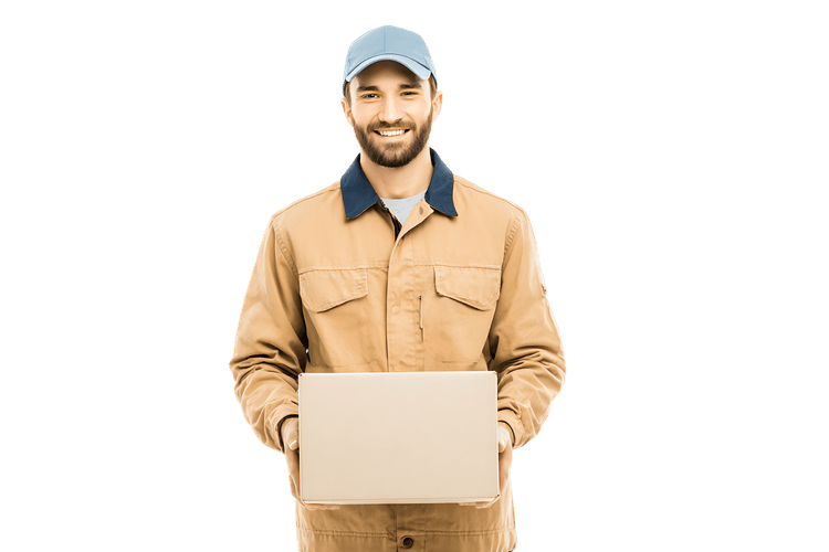 Happy delivery man holding a package612.