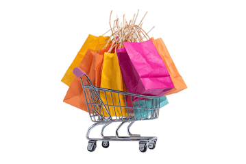 Colorful shopping bags overflowing from a mini shopping cart699.