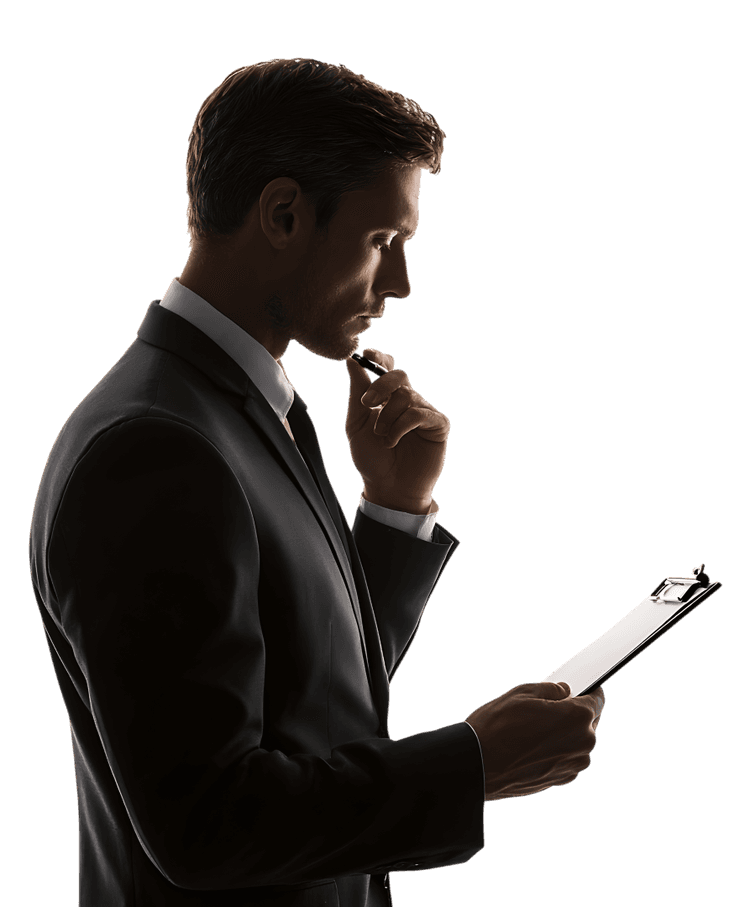 Thoughtful businessman reviewing documents.